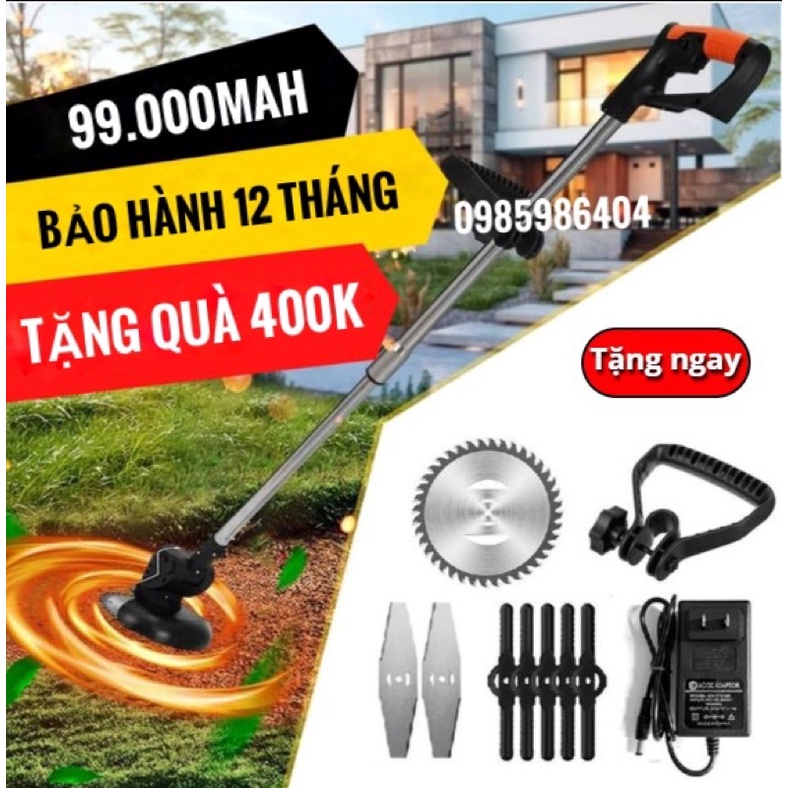 Máy cắt cỏ, tỉa cành dùng pin cầm tay Hitachi 199v, máy phát cỏ chạy pin - Tặng bộ 8 lưỡi dụng cụ làm vườn