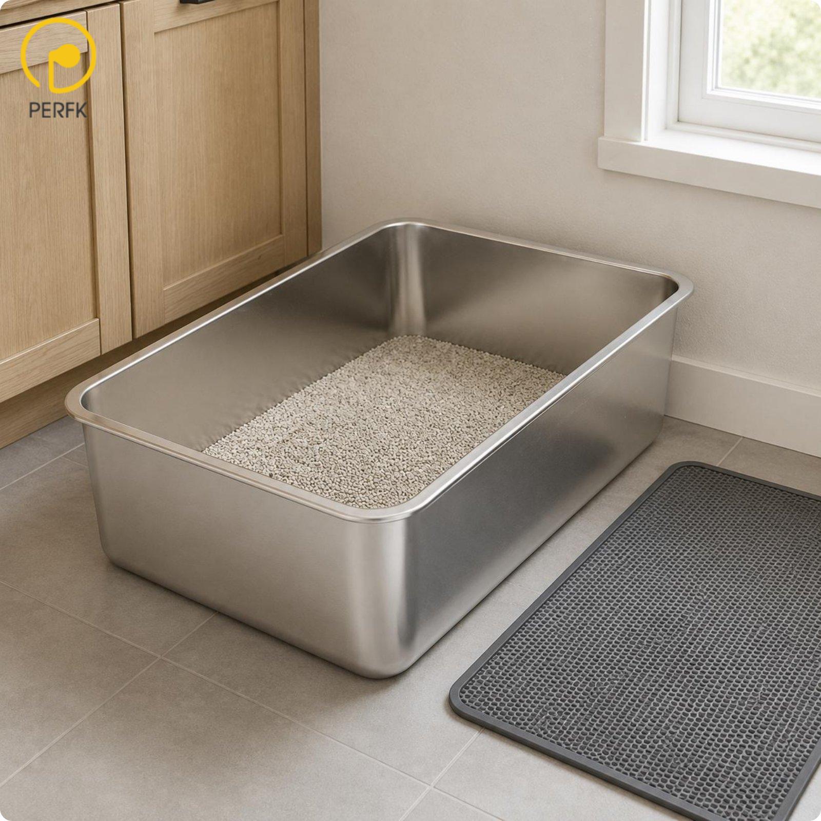 Feline Sanitary Tray Open Stainless Steel Cat Litter Box High Sided Cat Tray for Multi Cat Households ราคา 34,193 บาท*ส่งฟรี