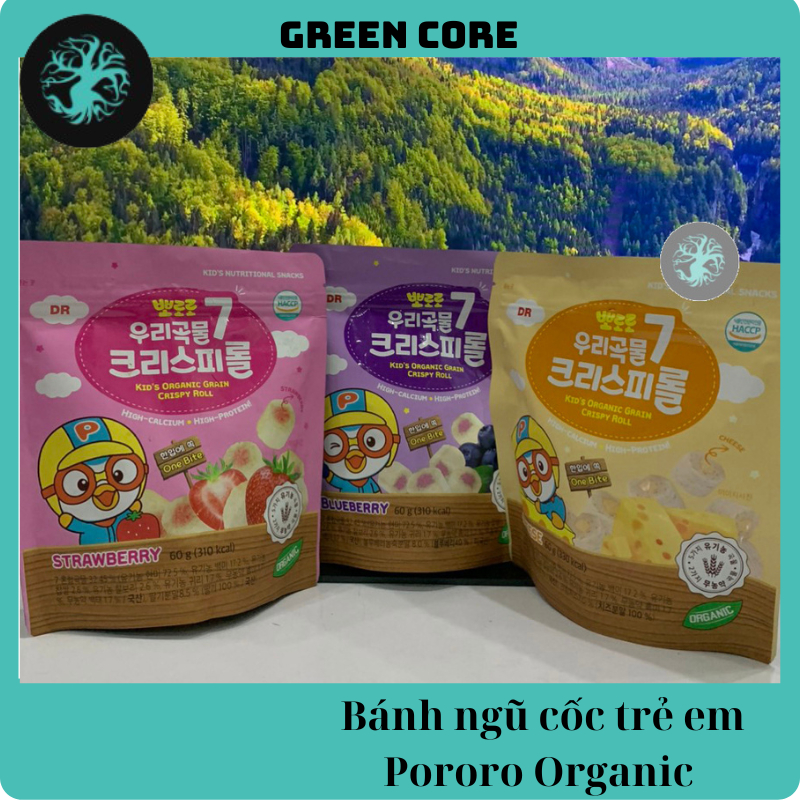 Bánh ngũ cốc trẻ em Pororo Organic 3 vị DÂU, PHÔ MAI, VIỆT QUẤT (60g)