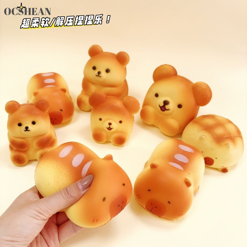OCSHEAN Cute Bear Bread Squishy Toy Soft PU Stress Relief Animal Decor for Kids and Adults ราคา 66 บาท*ส่งฟรี