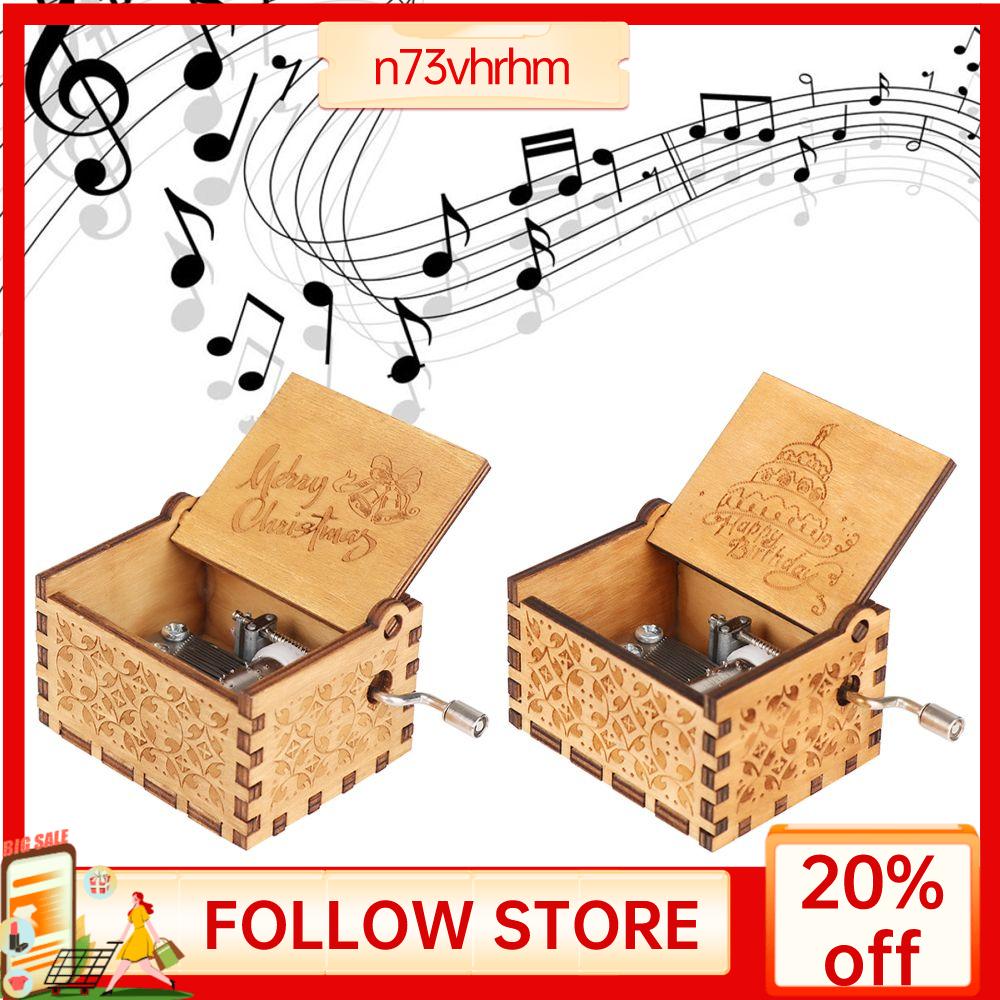N73VHRHM Movement Romantic Year Favor Engraved Wood Music Box Christmas