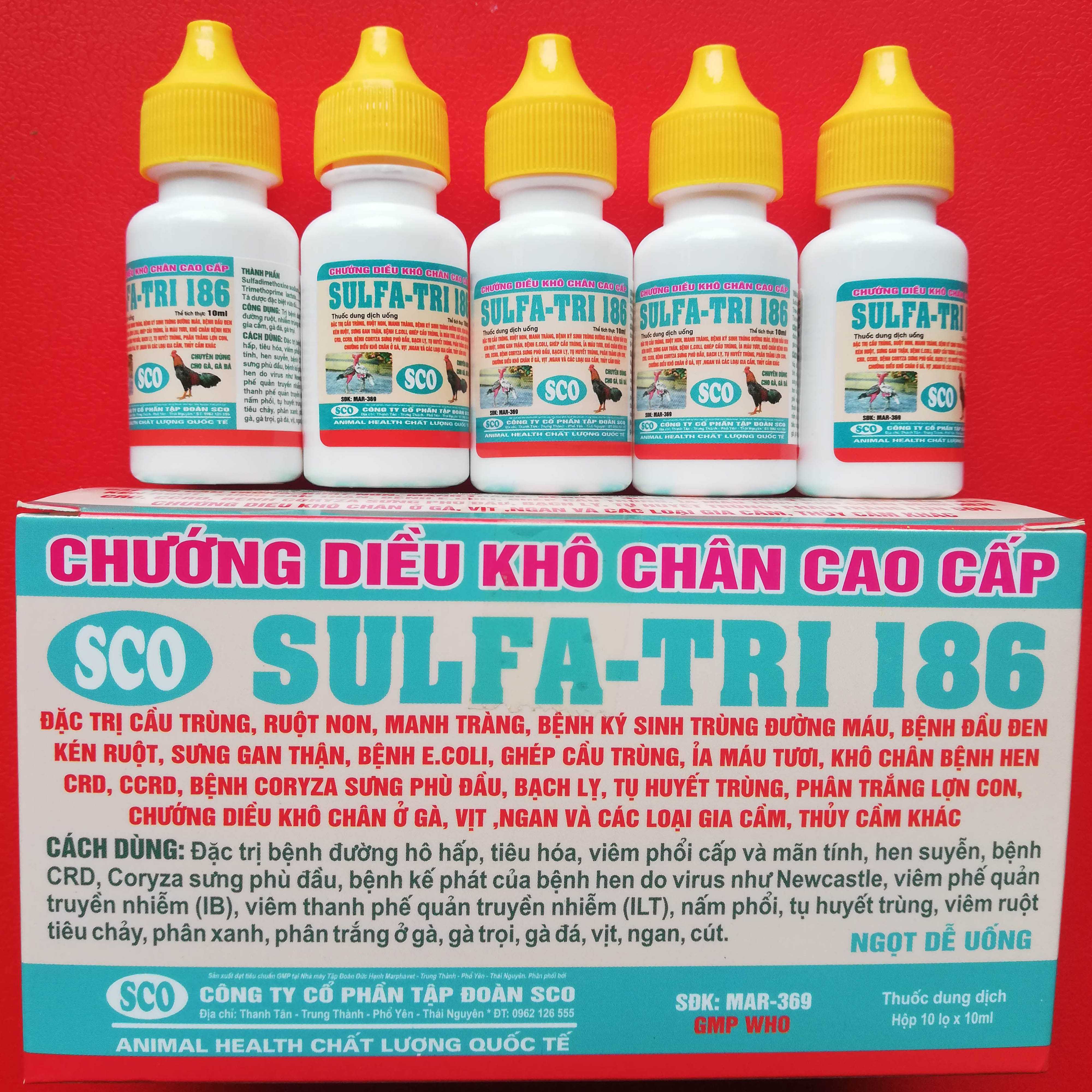 1 hộp 10 lọ SULFA-TRI 186 loại 10ml Chuyên dùng cho gà, vịt, ngan, cút