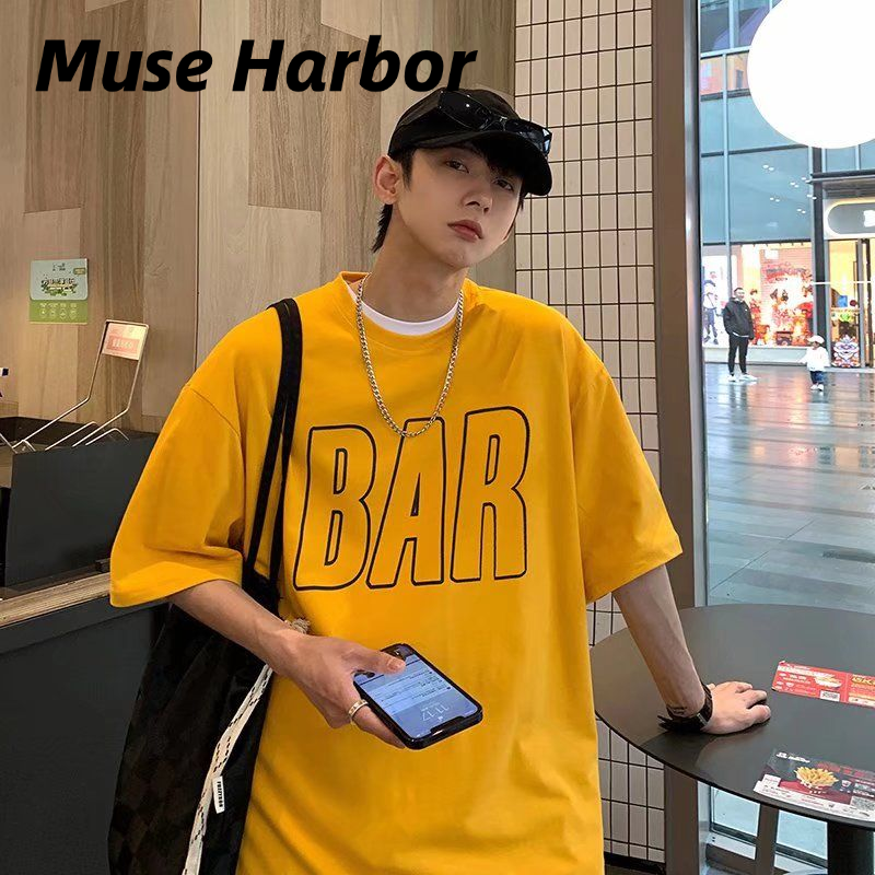 Muse Harbor เสื้อยืดแขนสั้นลาย BAR สำหรับฤดูร้อน ทรงหลวมสไตล์ฮิปฮอป ราคา 63 บาท*ส่งฟรี
