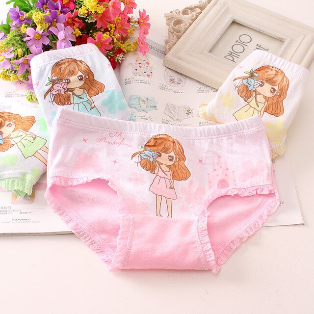 4pcs/Lot Girl Underwear Cute Printing Briefs Baby Kids Minnie Underpants  95% Cotton Cute Floral