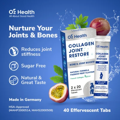 Oz Health Collagen Joint Restore (Bone & Joint Booster) 40 Effervescent Tablets 100% Natural Joint Supplement