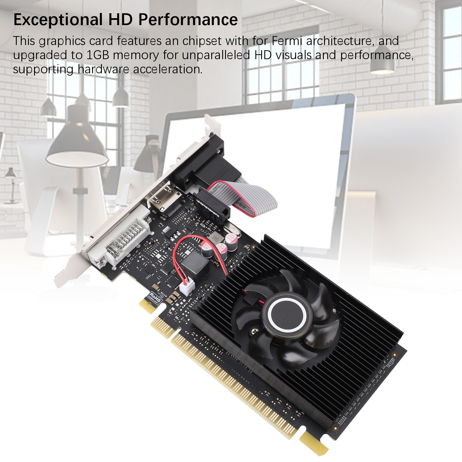 Garosa Thẻ đồ họa Jiawu 1GB DDR3 64bit PCI Express 1.1 X16 GPU Card có quạt làm mát và VGA DVI cho máy tính để bàn Tương thích với Vỏ máy tính ITX và SFF Giá 879,000 Đồng*Miễn phí vận chuyển