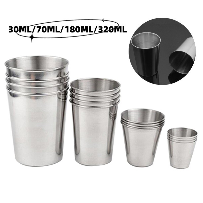 1PCS Stainless Steel Metal Beer Cup White Wine Coffee Tumbler Travel Camping Mugs Drinking Tea Mug Set Outdoor 30/70/180/320ML ราคา 8 บาท*ส่งฟรี