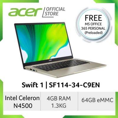 Acer Swift 1 SF114-34-C9EN (Gold) 14" Laptop - Preloaded Microsoft Office 365 personal [2021 MODEL]