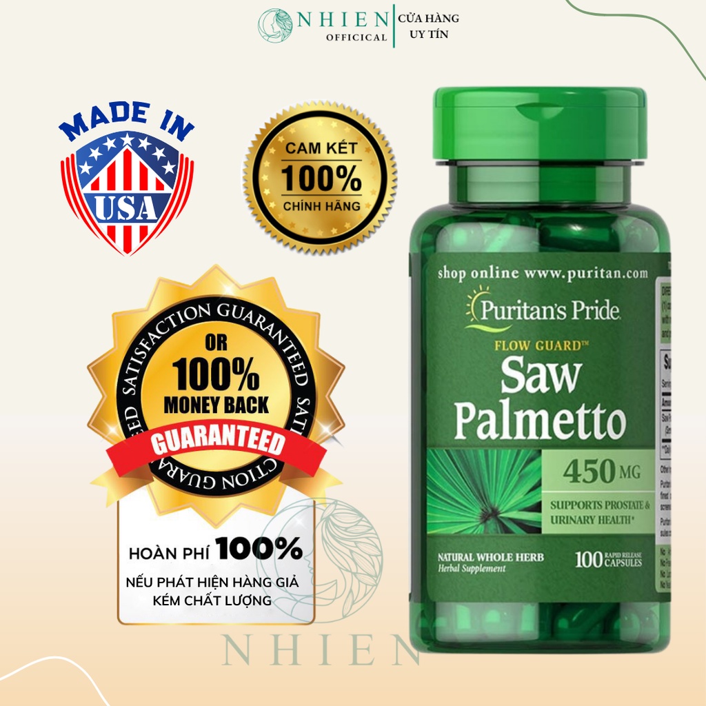 Viên uống cọ lùn Saw Palmetto Puritan tăng cường sức khỏe tuyến tiền liệt và đường tiết niệu ở nam g