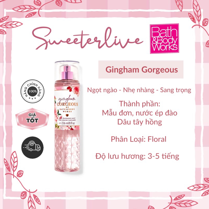 Gingham gorgeous body mist - xịt thơm toàn thân bath & body works