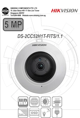 Hikvision 5MP Fisheye CCTV Camera IR Day & Night with Built in Microphone Panorama Coaxial Audio AHD/TVI/CVI/CVBS Camera