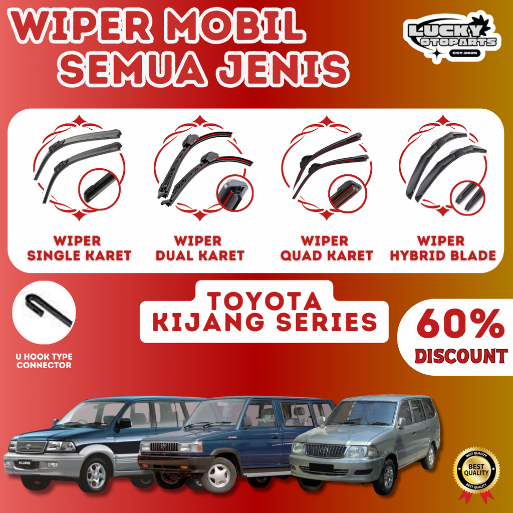 [COD] Wiper Mobil - Toyota Kijang All Series - Sepasang ( 1 Set ) Kanan dan Kiri Model Frameless Soft Dual Quad Hybrid Blade Harga  55,000 Ringgit*Penghantaran Percuma