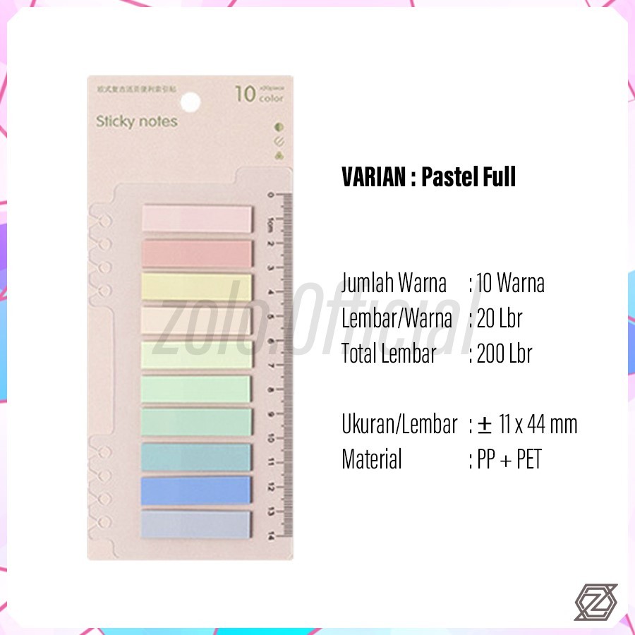 [zolo] Binder Sticky Notes Penanda Pembatas Buku 44 x 11 mm 200 Lbr