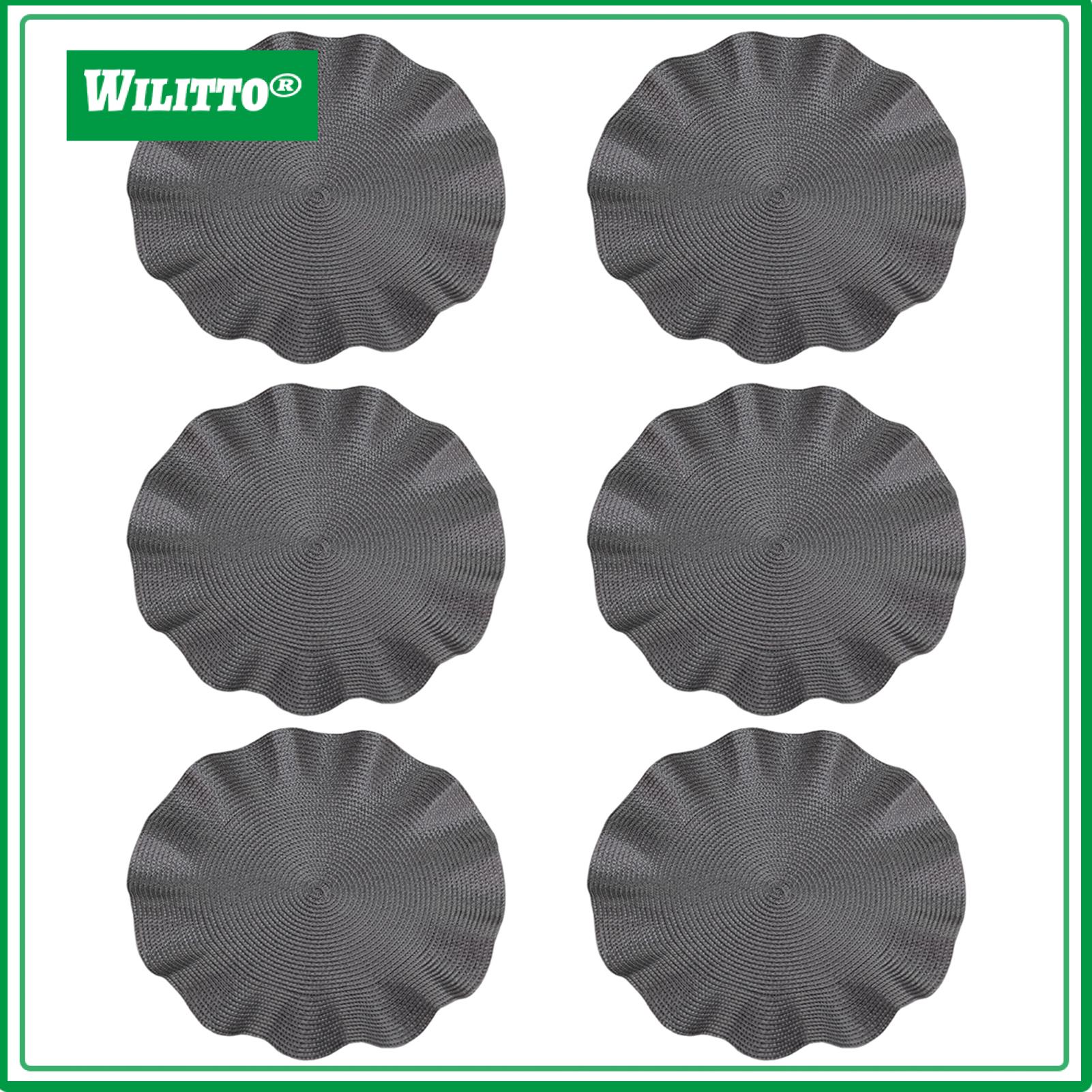Washable Placemats Washable Placemats Set of 6 6pcs Round Placemat Set Washable Non-slip Dining Mats with Weave Design Heat-resistant Table Mats Corrugated Edge for Kitchen and Dining Room Durable ราคา 368 บาท*ส่งฟรี