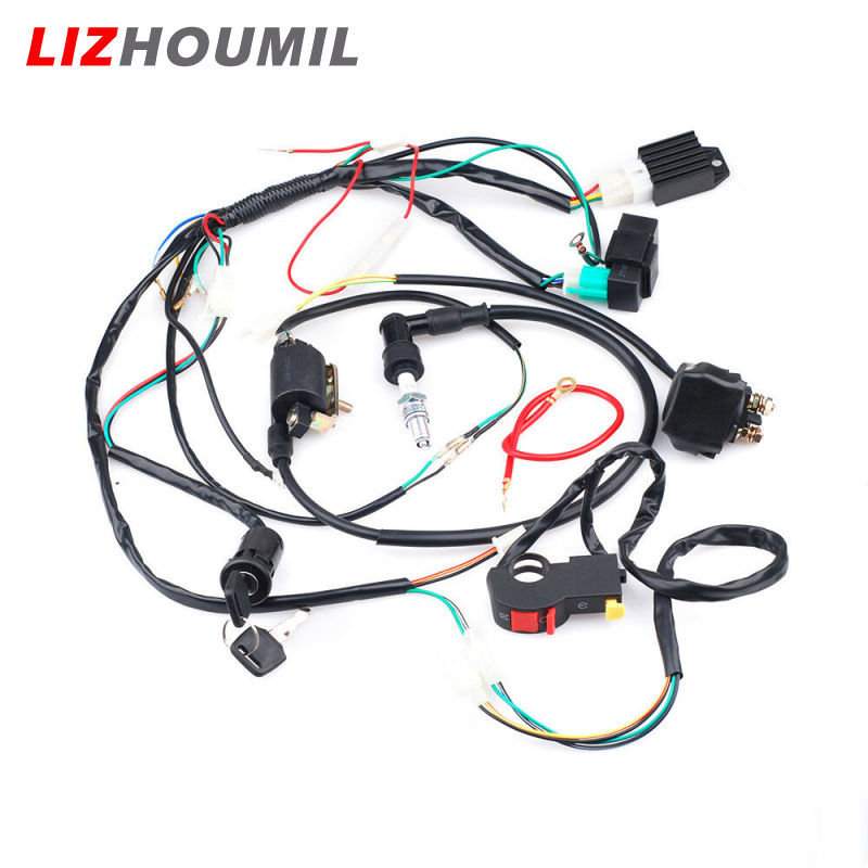 LIZHOUMIL For 50 70 90 110CC ATV Quad Gokart Full Electrics Wire Harness Coil CDI Wiring Set