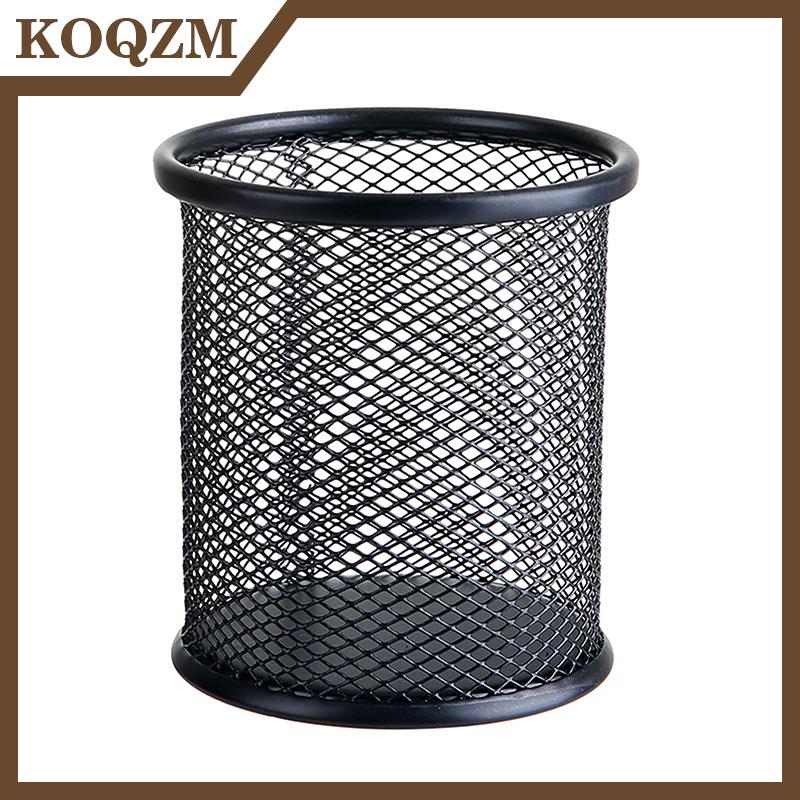 KOQZM Sắt giữ bút rỗng Máy tính để bàn lưu trữ xô sinh viên văn phòng phẩm đa chức năng văn phòng màu đen tròn vuông giữ bút