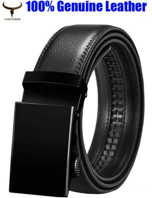 COWATHER Men Ratchet Leather Belts, Fashion Dress Casual Belt for Men with 100% Genuine Leather, Trim to Fit