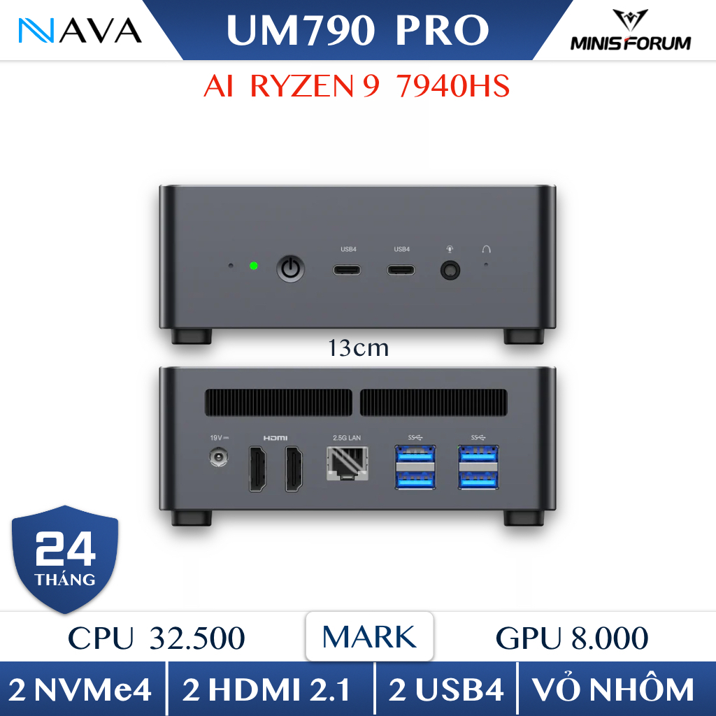 Mini PC Minisforum UM790 PRO DDR5 Máy tính Gaming AMD Ryzen 9 R9 7940HS R7 7840HS