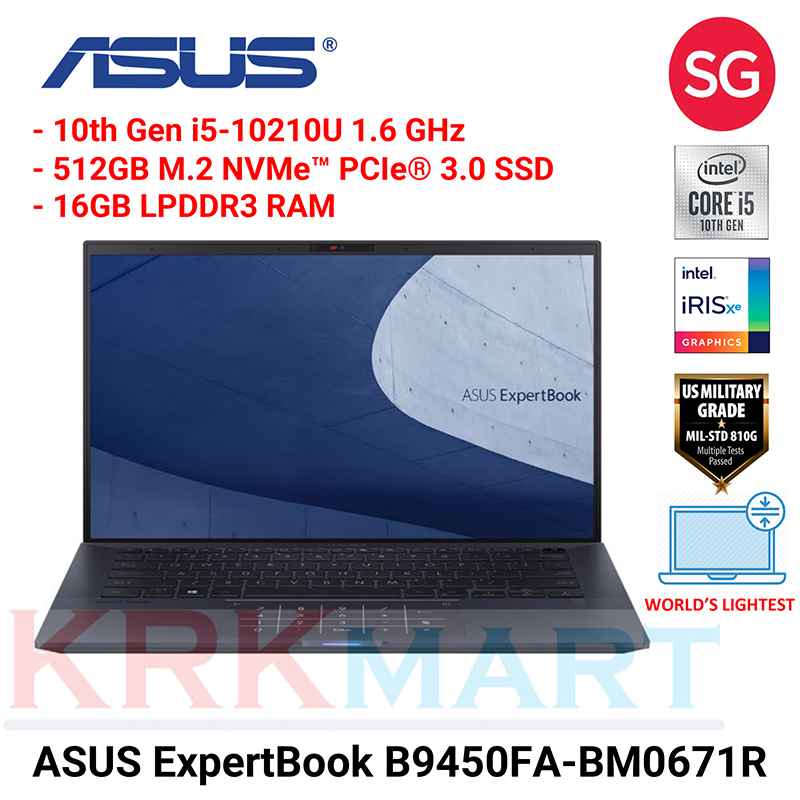 ASUS ExpertBook B9450FA-BM0671R / i5-10210U / 16GB RAM / 512GB PCIE G3X4 SSD / 0.98Kg / Win10 Pro / WiFi 6 / Local-onsite warranty