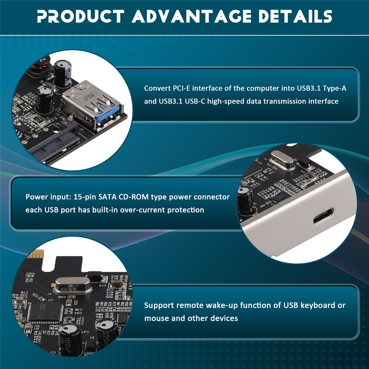 Adapter Card PCI-E 4X to USB3.1 Expansion Card 10G Rear Adapter TYPE-C+TYPE-A Board ASM1142 Module