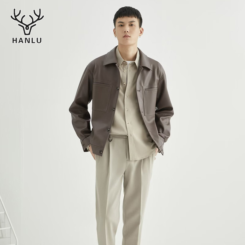 Hanlu áo khoác nam đẹp ngầu boy phố Người Đàn Ông Của Áo khoác da phong cách Hàn Quốc mùa thu Thời Trang Giản Dị Áo khoác da Mới Mùa Thu Người Đàn Ông Của Ngắn Xe Máy Tops