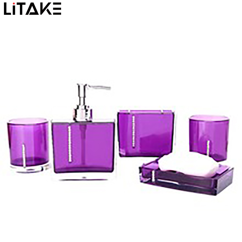 Bathroom Accessories Set, 5-Piece Acrylic Bathroom Accessory Sets Complete With Lotion Bottle, Soap Dish, Toothbrush Holder, 2 Toothbrush Cup ราคา 545 บาท*ส่งฟรี