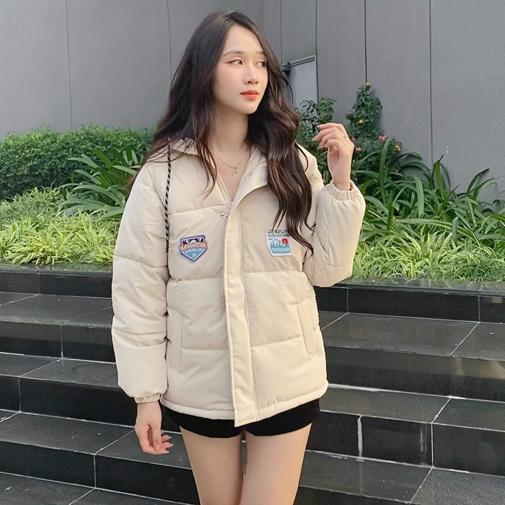 Áo khoác phao nữ có mũ Áo phao béo đại hàn ulzzang dáng rộng nhiều màu hàng có sẵn