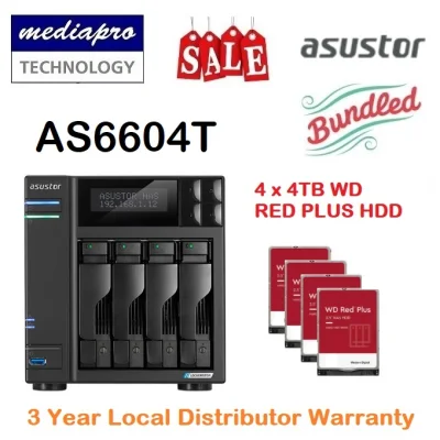 ASUSTOR AS6604T 4-Bay NAS & 4 x 4TB WD RED Plus HDD - 3 Year Local Distributor Warranty