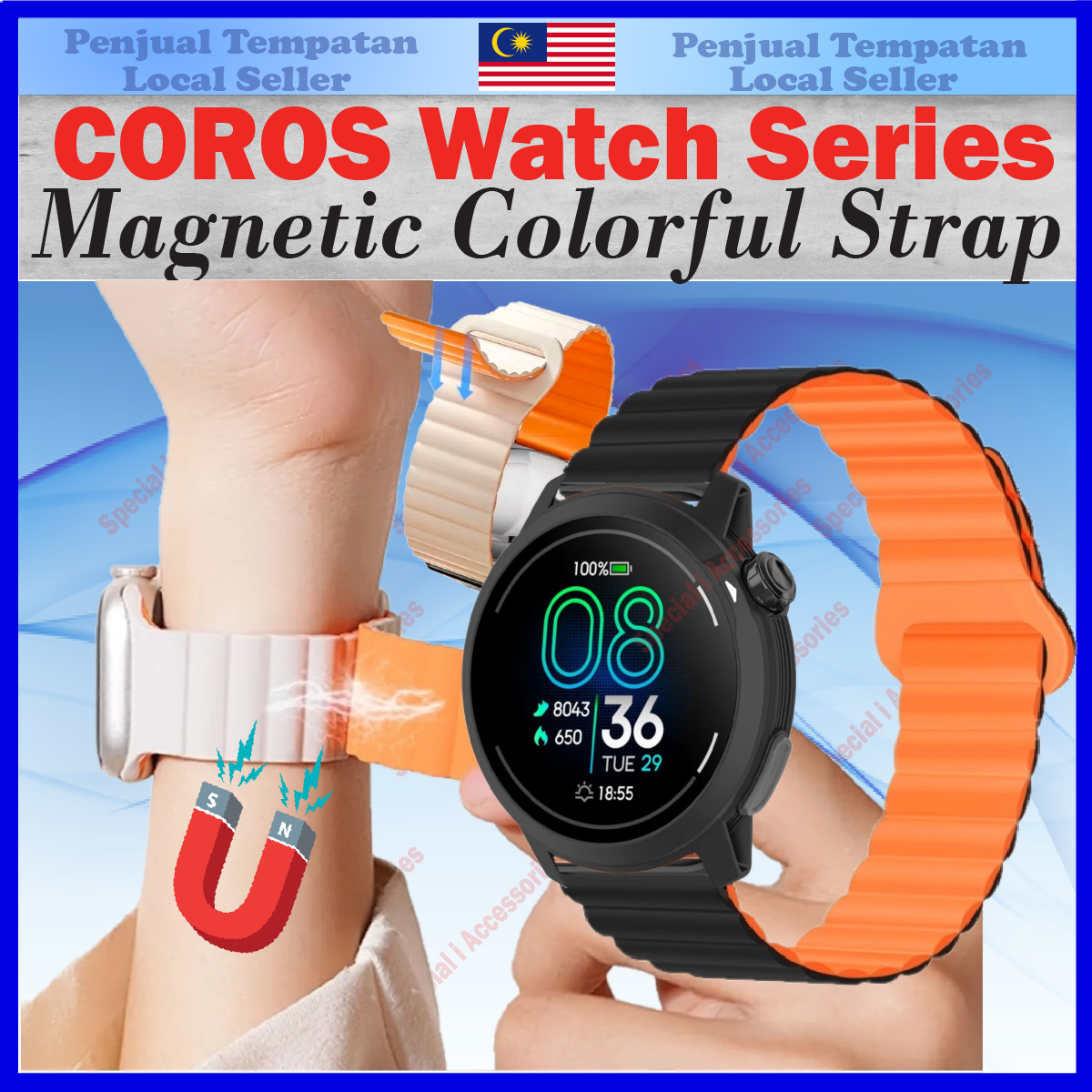 COROS Smart Watch Strap COROS Pace Pro/ Pace 3/ Apex 2 Pro/ Apex Pro, 22mm Loop Magnetic Silicone Strap, Tali Jam Magnetik COROS Watch Series Harga  22 Ringgit*Penghantaran Percuma
