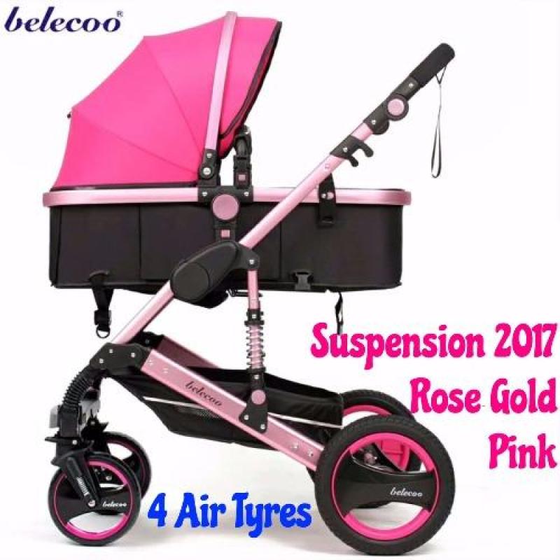Belecoo 2017 Gold Suspension Frame German Design Stroller All Air Tyres (Rose Pink) Singapore