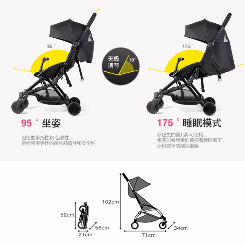 Cabin size Ultra Lightweight one hand fold stroller - YOYA / Kiddopotamus® - Black Color Singapore