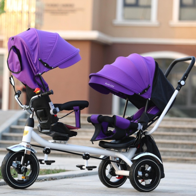 Double Stroller Child Bike Stroller Double Seats Baby Tricycle for Twins Bike Folding Three Wheels Twins Tricycle Pushchairs (Purple) - intl Singapore