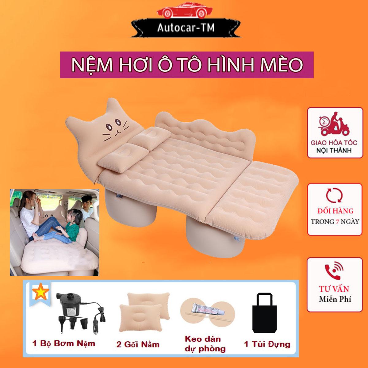 Nệm Hơi Xe Ô Tô Hình Chú Mèo Thế Hệ Mới - Nệm Giường Xe Hơi Cho Xe Suv 5-7 Chỗ - Tặng Kèm Bơm, Đệm Hơi Giường Hơi Dùng Cho Bé Nằm Đi Du Lịch, Đi Bơi, Nằm Văn Phòng