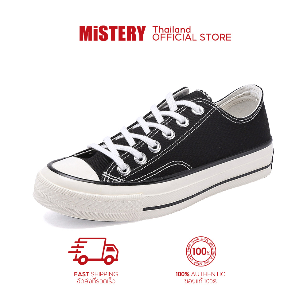 MISTERY รองเท้าผ้าใบสีดำ รองเท้าผู้ชาย รุ่น CLASSIC BLACK MEN สีดำ（MIS-1819） ราคา 439 บาท*ส่งฟรี
