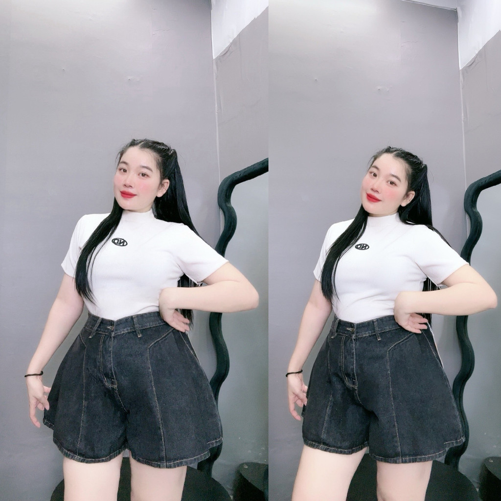 Quần Jean Ngắn Lưng Cao Dáng Chữ A Quần Đùi Bigsize Nữ Vải Không Co Giãn Mặc Thoải Mái Q506
