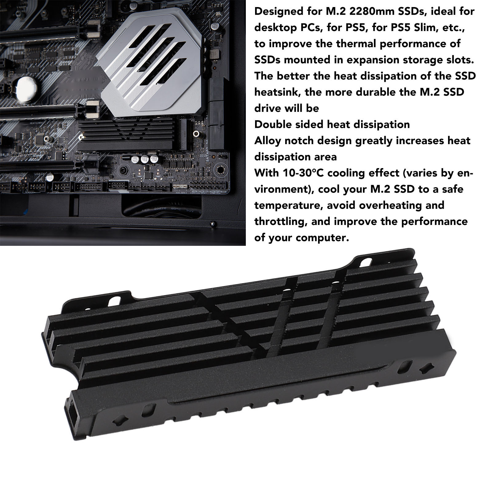 Tản nhiệt SSD NVME Dễ dàng cài đặt Có thể điều chỉnh độ cao M.2 NVME 2280 Tản nhiệt SSD Hỗ trợ làm mát hai mặt đơn Nhẹ cho bảng điều khiển trò chơi Giá 137,000 Đồng*Miễn phí vận chuyển