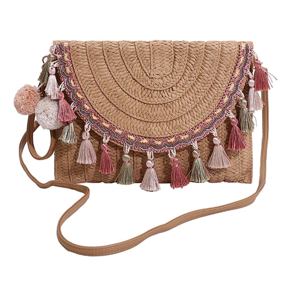 【New Arrival】Tassels Messenger Bags Vintage Summer Straw Woven Bag Casual Portable Handmade Simple Elegant Adjustable Strap for Weekend Vacation