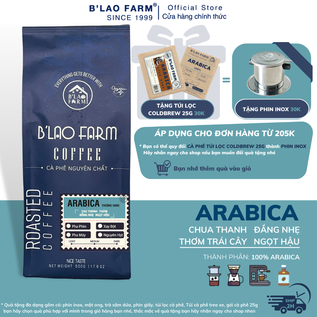 Cà phê rang xay nguyên chất Arabica B'Lao Farm rang mộc ,chua thanh ,thơm nhẹ ,ngọt hậu ,không hương liệu và chất bảo quản C5