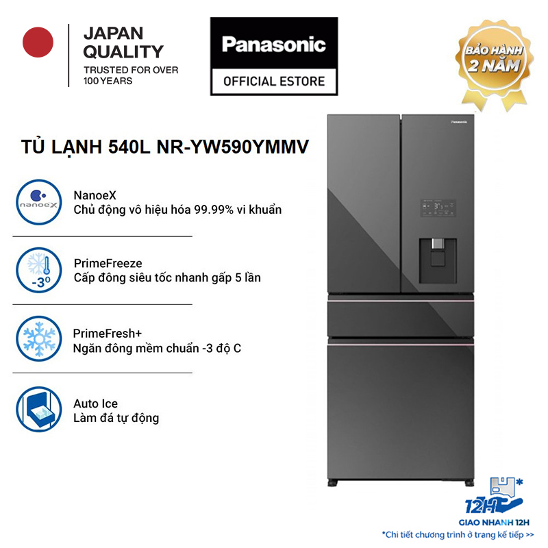 [ GIAO SAU 04/05] [Trả góp 0%] Tủ lạnh Panasonic 4 cánh 540L NR-YW590YMMV - Vô hiệu hóa 99.99% vi khuẩn, giảm dư lượng thuốc trừ sâu - Ngăn đông mềm siêu tốc - Làm đá tự động - Bảo hành 24 tháng