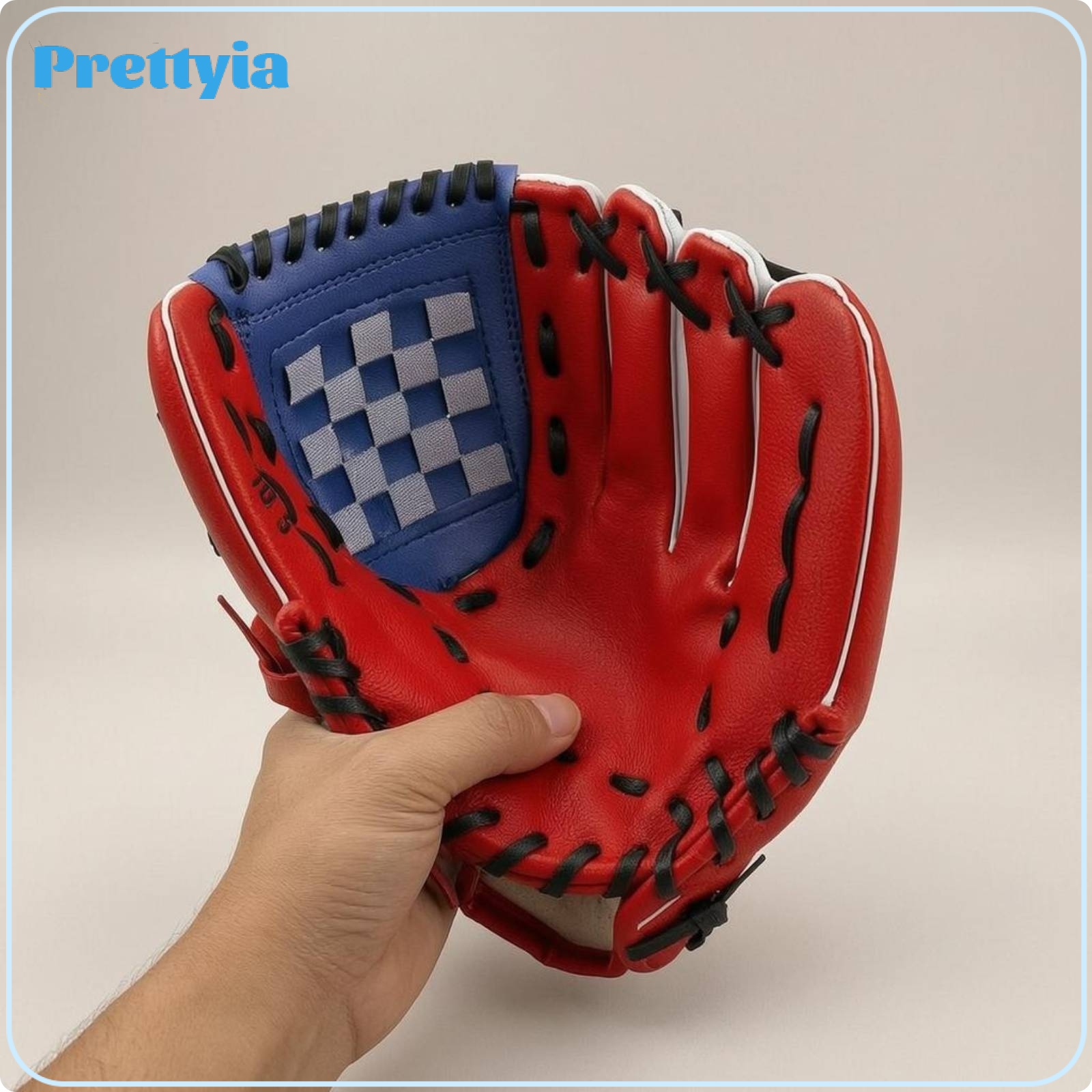 อุปกรณ์กีฬาและกิจกรรมกลางแจ้ง ถุงมือเบสบอลกระเป๋าลึก Prettyia เสริมขอบถุงมือเบสบอล PU ตัดกันปักจับถุงมือเย็บ