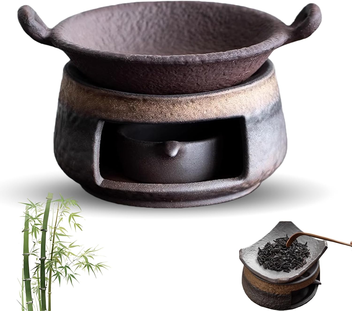 Ceramic Tea Stove Warmer Set Aromatherapy Burner Handmade Ceramic Candle Wax Melts Warmer with Tealight Holder for Meditation (A)