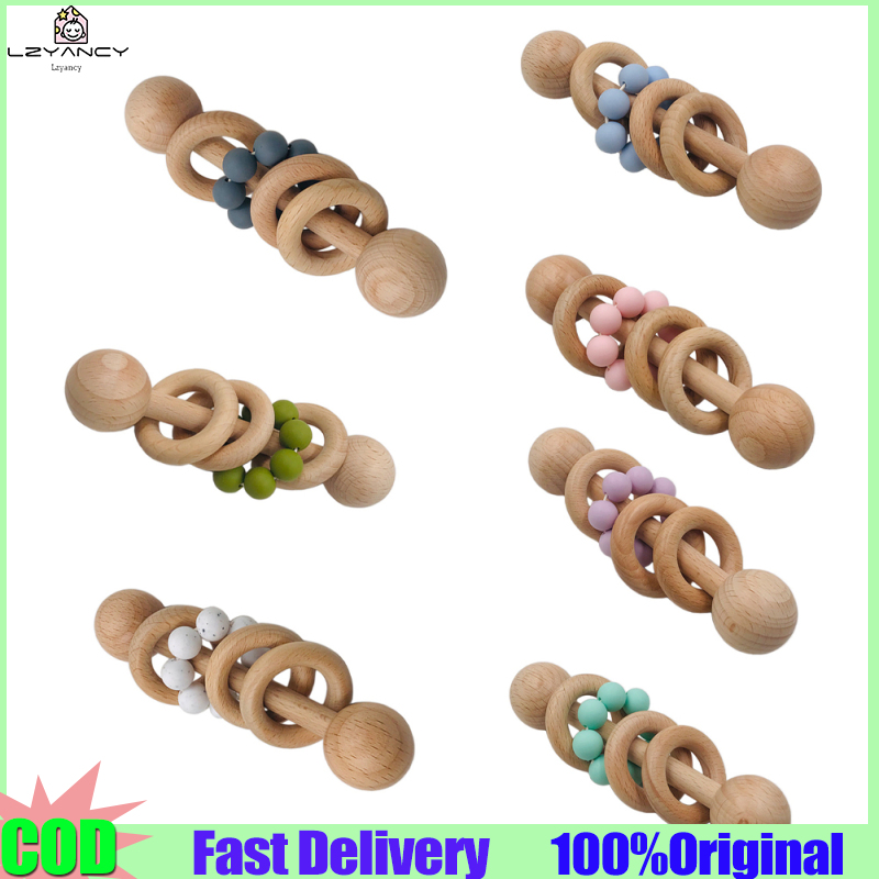 Lzyancy【hàng có sẵn】đồ chơi lúc lắc bằng gỗ em bé hạt Silicone Vòng nhai mọc răng nắm nhẹ nhàng đồ chơi cho quà tặng sinh nhật nam nữ