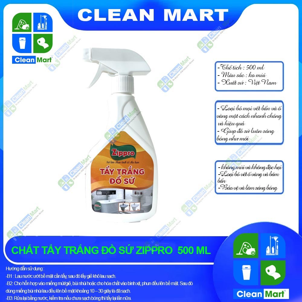 [ZIPPRO] Chất Tẩy Trắng Đồ Sứ Chai 500ml - CLEAN MART