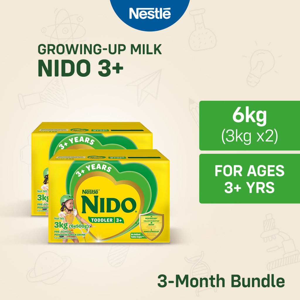 NIDO 3+ Growing-Up Milk Powder for Toddler Children 3+ Years Old 3kg (6kg x2)