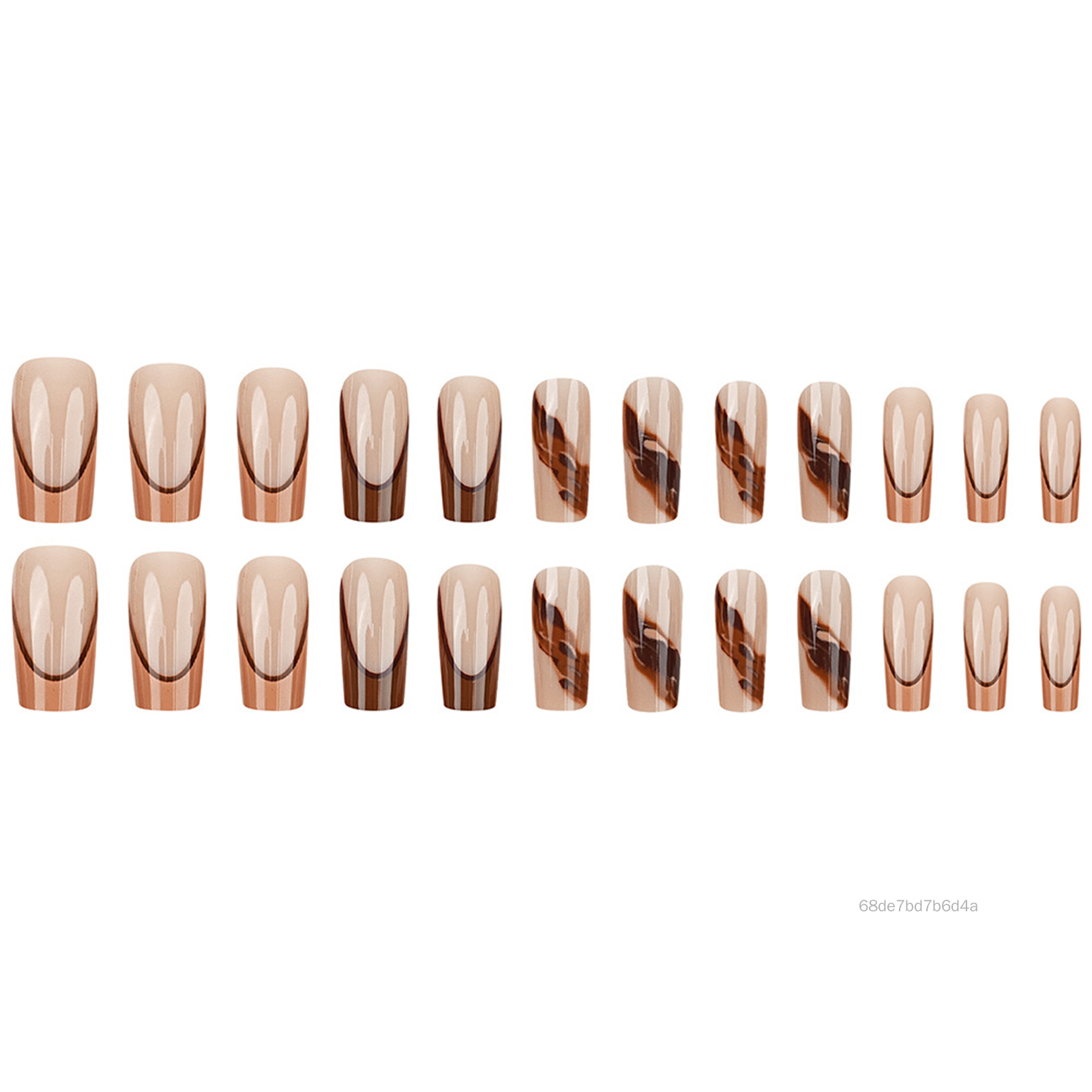 24pcs Trung bình bước đá cẩm thạch sọc màu cà phê Pháp mịn móng tay giả thanh lịch đẹp nghệ thuật móng tay WT-VN Giá 60,000 Đồng*Miễn phí vận chuyển