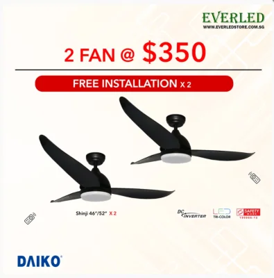 DAIKO Shinji 46"/52" DC Ceiling Fan (with Tri-Color Light and Remote)