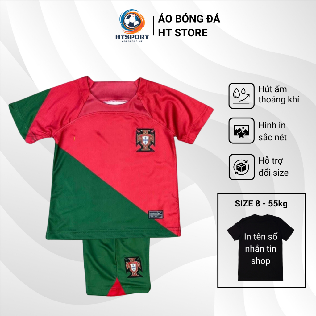 Quần Áo Bóng Đá HT Store - Bộ Quần Áo Đá Bóng Trẻ Em Người Lớn Tuyển Bồ Đào Nha Từ 8-55kg