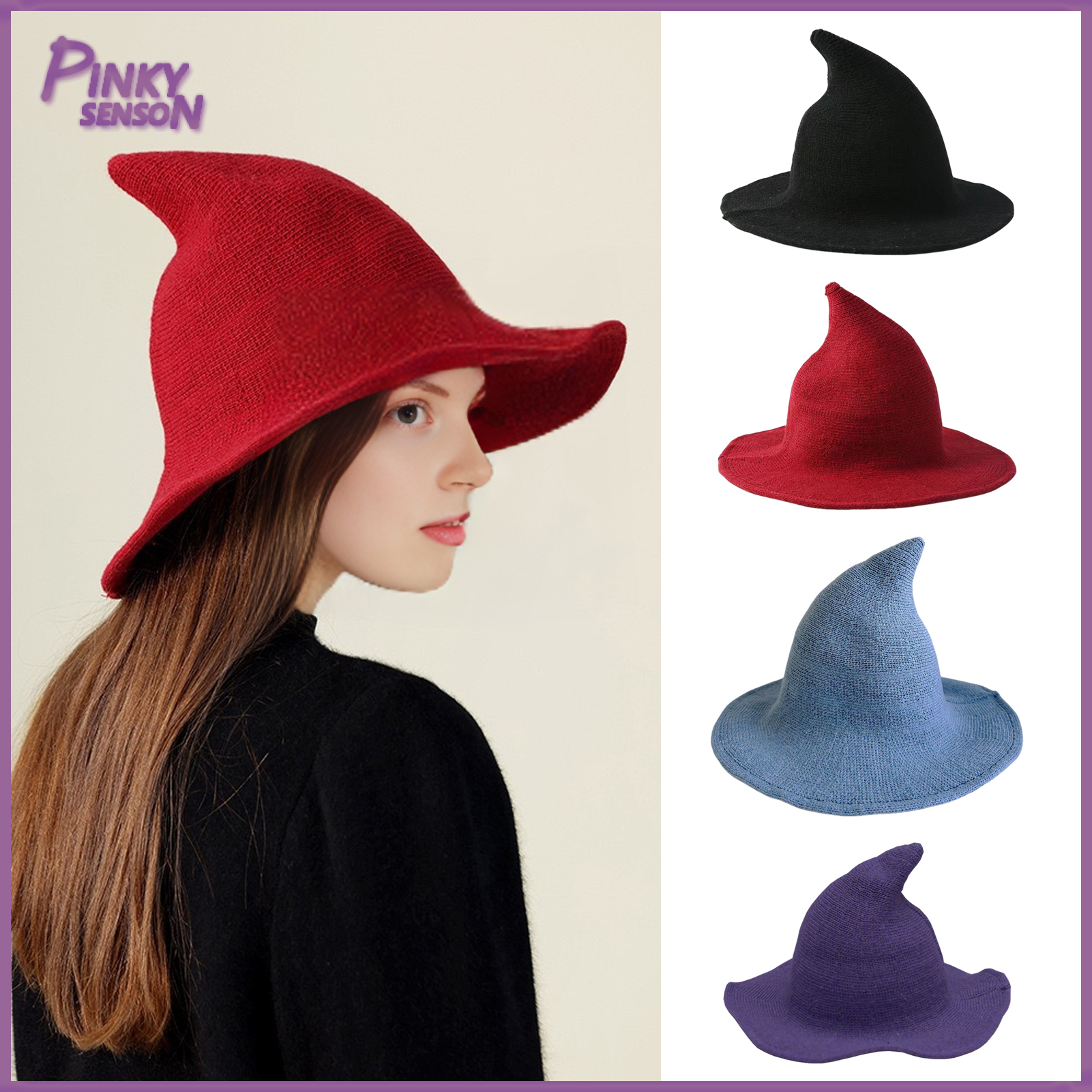 Halloween Witch Hat for Women Felt Wide Brim Foldable Pointed Wizard Hat for Party Masquerade Cosplay Costume Accessory ราคา 229 บาท*ส่งฟรี