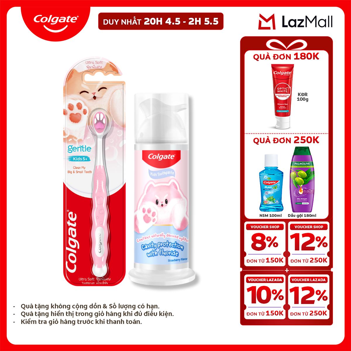[Chỉ 25-29.4_X2 Voucher giảm 20%] Bộ kem đánh răng và bàn chải Colgate Fluffy dễ thương cho bé (mẫu ngẫu nhiên)