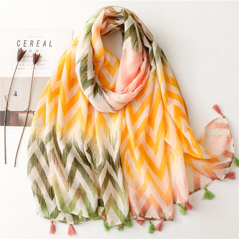 Khăn ấm Vải lanh Cotton Tua Rua khăn choàng chống nắng khăn đi biển du lịch